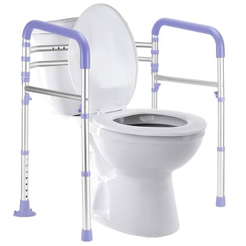 Lianjindun Toilet Safety Rails (350 lb), Adjustable Toilet Frame for Elderly, Seniors, Handicap & Disabled, Foldable Handicap Toilet Handles Fit Any Toilets（Purple） - color: Purple