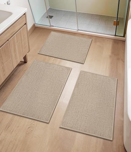 YIHOUSE Bathroom Rugs Sets 3 Piece Beige, 16x24+16x32+16x32in | Non Slip, Quick Dry, Absorbent Washable, Thin Fit Under Door, For Elder, Sink, Laundry - color: Beige, size: 16x24+16x32+16x32