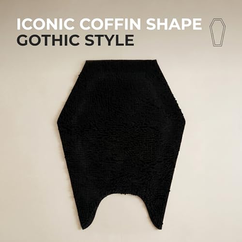 Coffin Toilet Rug Gothic Bathroom Decor Chenille Coffin Bath Mat - 24 Inches By 20 Soft, Thick, Water Absorbent, Machine Washable with Non-Slip PVC Backing U Shaped
