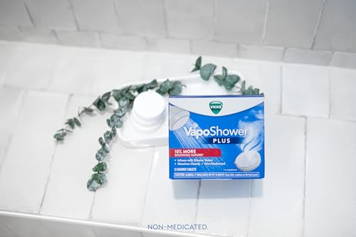 Vicks, VapoShower Plus, Shower Steamers, Eucalyptus Shower Steamer & Menthol Scent, Clean Dissolving Vapor Shower Tablets, Aromatherapy Shower Steamer & Shower Bombs, 12 Count (Pack of 6) - size: 12 Count (Pack of 6), style: VapoShower Plus 12ct