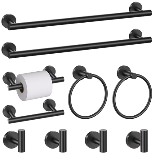 10 Pieces Matte Black Bathroom Hardware Accessories Towel Bar Set Black Towle Racks for Bathroom Wall Mounted Stainless Steel Toilet Paper Holder Towel Holder Kit - color: Matte Black, size: 10 Pieces A