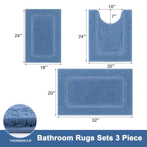 SHACOS Blue Bathroom Rugs Sets 3 Piece Small Bath Mat U Shaped Toilet Rug | 20x32+ 16x24+ 20x24, Soft Fluffy Microfiber Bath Rugs Set, Non Slip Washable Absorbent Bathroom Floor Mats Carpet Shower Rug - color: Blue, size: 16"x24"+ 20"x32"+U Shape 20"x24"
