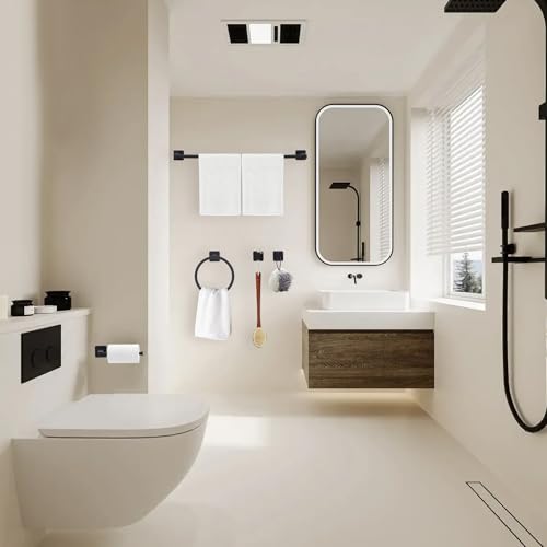5 Pieces Black Bathroom Hardware Set,Wall Mounted 23.6 inch Towel Bar Set Matte Black,Towel Rack Set,Toilet Paper Holder,Matte Black Bathroom Accessories Set - color: Matte Black