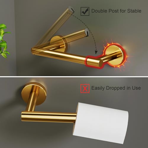 POKIM Brushed Gold Toilet Paper Holder - 304 Stainless Steel Double Post Wall Mount Tissue Dispenser, Anti-Slip Design, Fits Mega/Jumbo Rolls, Rustproof Bathroom Accessory for Home & Commercial Use - color: Brushed Gold, size: Classic