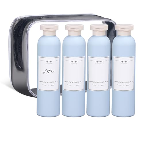 ASEVAT 8.8 oz Plastic Travel Refillable Shampoo Bottles, Empty Squeeze Bottles with Flip Cap, Travel Containers for Shampoo, Conditioner, Lotion, Cream and Liquids (4 Pcs) - color: Blue, size: 8.8 Ounces