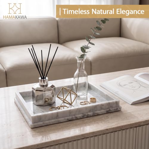 Italian Real Natural Marble Bathroom Vanity Tray 12 inch, Carrara White Stone Jewelry Tray, Rectangle Perfume Trays, Large Tank Trays, Cosmetic Organizer - color: Carrara White Rect Tiered 12-in