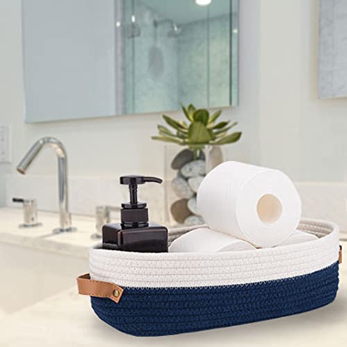 Toilet Basket,Woven Storage Basket for Toilet Tank Top Farmhouse Home Decor Organizing Baskets 13"x5.9"x4" Navy Stitching White - color: Navy Stitching White