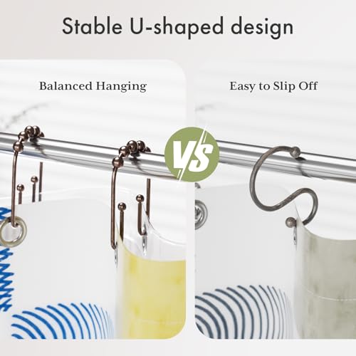 AmazerBath Shower Curtain Hooks Bronze Shower Curtain Rings Rust Proof, Non-Slip Shower Curtain Double Hooks, Smooth Metal Shower Hooks for Shower Curtain Liner Bathroom, 12Pcs Shower Rod Hooks - color: Bronze, style: Modern