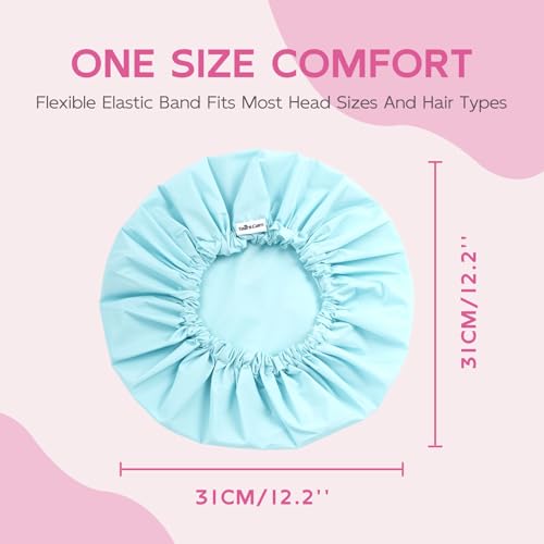 Years Calm Shower Cap for Women Waterproof Reusable – 27g Ultra Lightweight Double-Layer Shower Bonnet, Secure Fit for Long, Curly Hair, Travel & Spa (Blue) - color: Blue