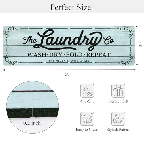 Pauwer Laundry Room Rug Runner 20"x60" Waterproof Rubber Laundry Mat Non Slip Kitchen Mats for Floor Washable Floor Mat Runner Rug for Farmhouse Mudroom Washroom Bathroom Decor - color: Lake Blue, size: 1'8" x 5'