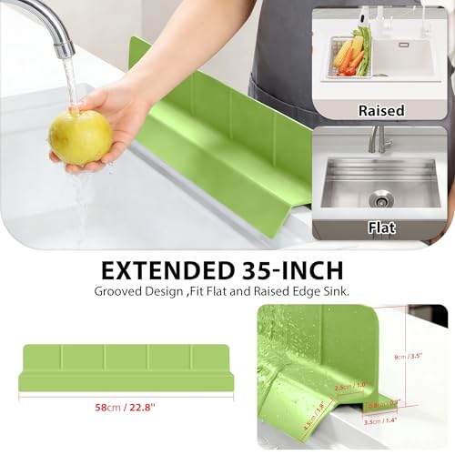 23Inch Sink Splash Guard – Extended Length & Tall Silicone Kitchen Sink Splash Guard with Overhang Drainage Design & Strong Suction Cups for Countertop (Green, 23''x3.5'') - color: Green, size: 23''x3.5''