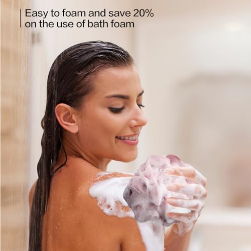 Fishent Bath Loofah Sponge, 3 Pack loofahs Exfoliating Body Scrubber, 60g Soft Mesh Pouf Shower Puffs, Loofa for Women and Men - style: 60g-Pink-Peach-Coral