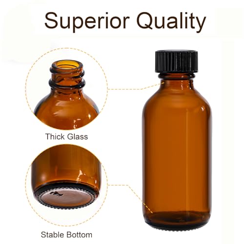 Bekith 30 Pack 2 oz Boston Round Glass Bottle with Black Caps, Amber