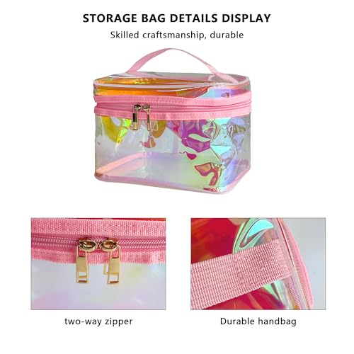 Waterproof Holographic Red PVC Makeup Bag with Handle - 8.66 * 5.51 * 5.51 inch Travel Cosmetic Organizer for Women Men Toiletry Pouch (Holographic Red-L) - color: Holographic Red-L