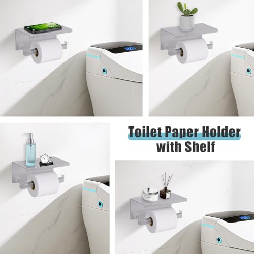 YACVCL 5-Pieces Brushed Nickel Bathroom Hardware Accessories Set Towel Bar Set Upgraded Toilet Paper Holder with Shelf Stainless Steel Wall-Mounted Bathroom Hardware Set 23.6 Inch - color: Brushed Nickel, size: 5Pcs