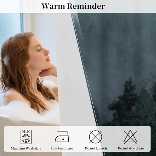 No Hook Forest Shower Curtain with Snap in Liner Set 71x74 Inch | Waterproof Fabric Shower Curtain with Mesh Top Window, Misty Pine Tree Landscape Bath Curtain, Nature Woodland Bath Decor - color: Forest