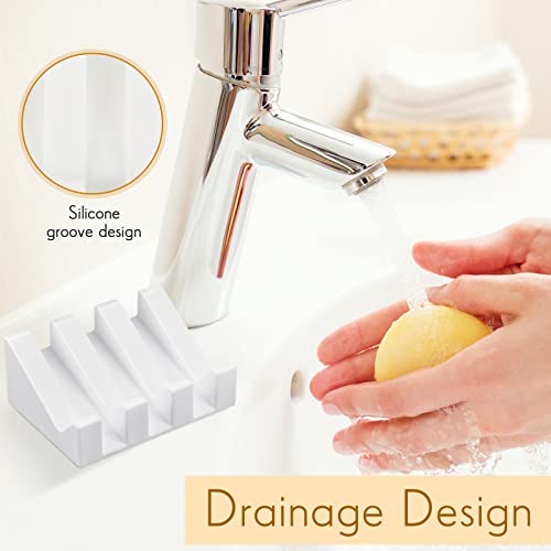Cunhill 2 Pieces Silicone Soap Dish Self Draining Soap Dish Shower Waterfall Bar Soap Holder Tray with Drain Soap Saver for Kitchen Bathroom Accessories (Bright White) - color: Bright White