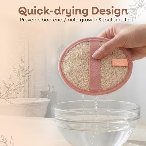 L'Exfose Organic Natural Loofah Body Scrubber for Shower – Dual Sided Egyptian Fiber Plastic Free Loofah – Quick Dry Natural Body Scrubber with Sisal Soap Saver Bag – Minimal Spa Gift for Men Women - color: Black & Salmon