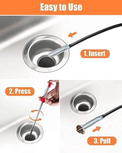 Drain Cleaning Tool Set, 79" Extra-Long Drain Clog Remover, (6pcs) 25" Hair Drain Snakes, (2pcs) 25" Cleaning Brushes for Sink, Tub, Toilet & Sewer, (9-Pieces Tool Set)