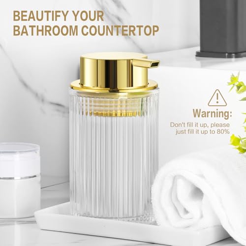 KASUNTING Foaming Soap Dispenser, 2 Pack Clear Glass Foam Hand Soap Dispenser for Bathroom & Kitchen, Refillable Foaming Pump Bottle with Gold Pump, Modern Ribbed Dish Soap Foam Dispenser with 4 Straw - color: Clear Bottle+ Gold Pump, size: Foam-2 Pack