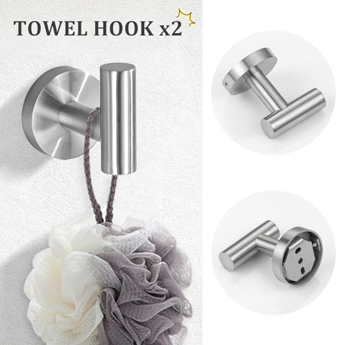 TURS 5 Piece Bathroom Hardware Set Brushed, SUS304 Stainless Steel Bath Towel Bar Set, 24 Inch Bathroom Accessories Kit Wall Mounted - color: Brushed Steel