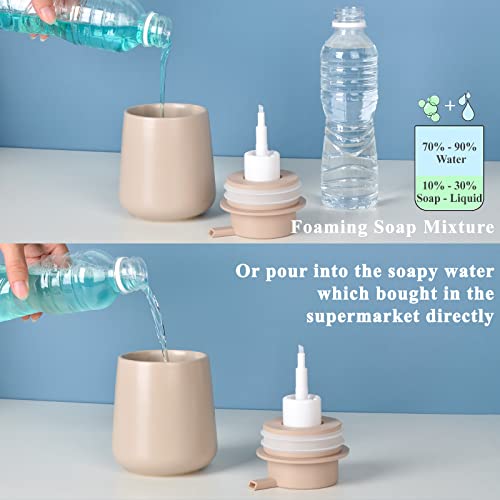 Bosilunlife Ceramic Foaming Soap Dispenser - 12Oz Bathroom Countertop Kitchen Dish Soap Pump Dispenser Foam Soap Dispenser - Khaki - color: Khaki