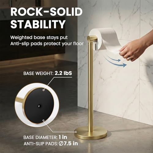 Cesun Extra Weighted Base Toilet Paper Holder Stand - SUS304 Rust Proof Free Standing Tissue Roll Holder for 4 Rolls, No Tipping, No Slipping, Gold - color: Gold