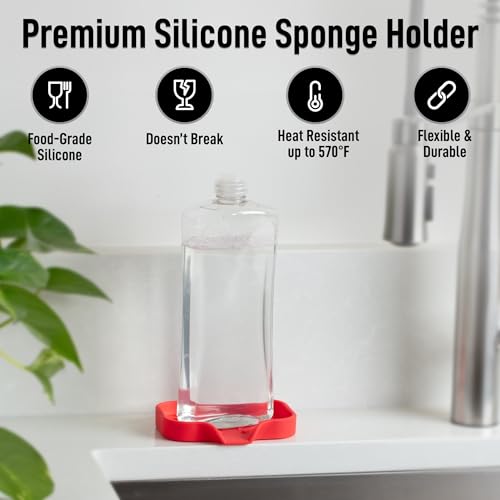 Zulay Kitchen Small Silicone Sponge Holder (4.9x3.3”) – Space-Saving Sink Organizer Tray for Sponge, Soap, Brush & More – Compact Non-Slip Dish for Kitchen & Bathroom (Red) - color: Red (Small), size: Small (4.9x3.3)