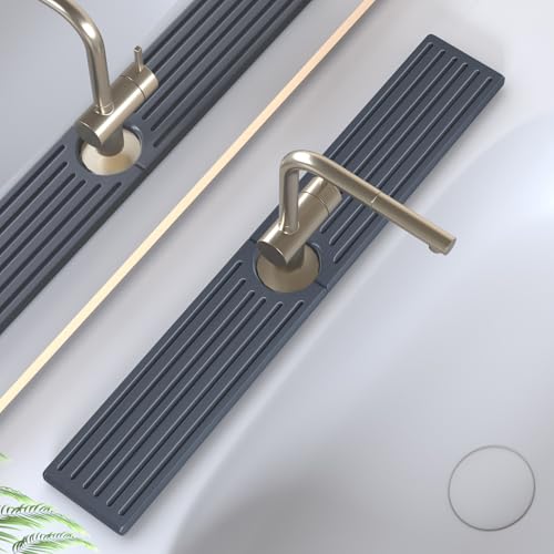 Faucet Mat for Kitchen Sink, Water Absorbent Kitchen Faucet Mat, Durable Sink Splash Guard with Raised Feet, Diatomite Fast Drying Kitchen Sink Faucet Mat, Stone Drying Tray for Bathroom Counter - color: Dark Gray Style 3, size: 23.7" x 4"