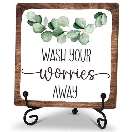 Wash Your Worries Away Sign, Funny Bathroom Laundry Room Sink Shelf Decor, Sage Green Bathroom Guest Bathroom Decoration, Funny Toilet Washroom Accessories and Decor-A06 - color: white