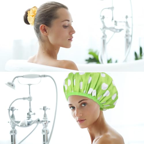 WSICSE 2 Packs Large Shower Caps for Women, Reusable Waterproof Shower Cap Bath Caps with Hair Scrunchies for Long Thick Hair (Cyan/Yellow) - color: cyan, yellow