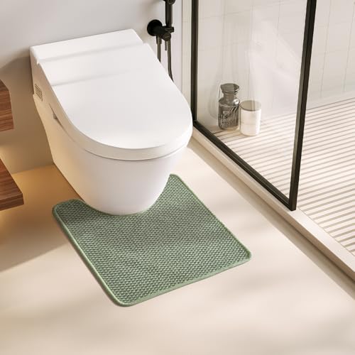 TYUU Toilet Rug, Thin Toilet Rugs U Shaped Washable Non Slip Absorbent Quick Dry Low Pile Toilet Mat, Sage Green 20"x24" U Shape - color: Sage Green, size: 1'8" X 2' (U-Shape)