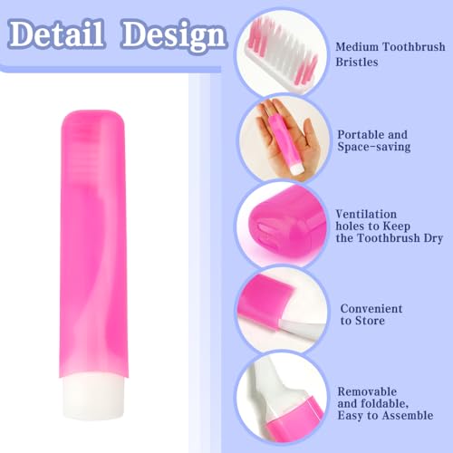 Travel Toothbrush 3Pcs Travel Toothbrush Set Mini Toothbrushes Soft Portable Toothbrushes Travels with Tooth Brush Cover Small Folding Toothbrush Individually Wrapped for Camping Purple Pink Blue - color: Purple+pink+blue, size: 1 Count (Pack of 3)