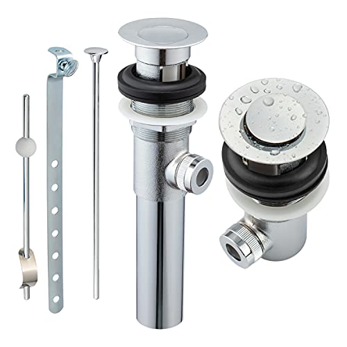 Artiwell Sink Pop-Up Drain Stopper Assembly with Lift Rod and Overflow, Solid Brass Lavatory Pop Up Drain Assembly for Bathroom Vanity Sink, All Brass Construction (Chrome Plated) - color: Chrome Plated