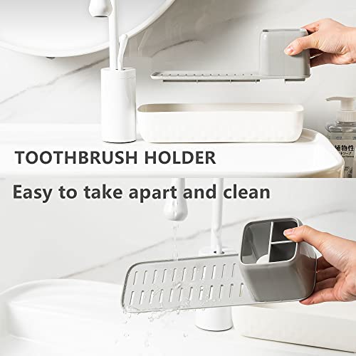 Vowupt Toothbrush Holder for Bathrooms, Toothbrush Organizer Countertop for Toothbrush Storage, Toothbrush and Toothpaste Holders Set with 3 Slots, Tooth Brushing Cup Caddy for Family-White