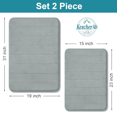 Bathroom Rugs Set 2 Piece Thicker Memory Foam Bath Mat Set Non Slip Quick Dry Machine Washable Light Grey Bath Rugs for Bathroom Floor, Tub and Shower, 19"x31"+15"x23" - color: Light Grey, size: 31" X 19" + 23" X 15"