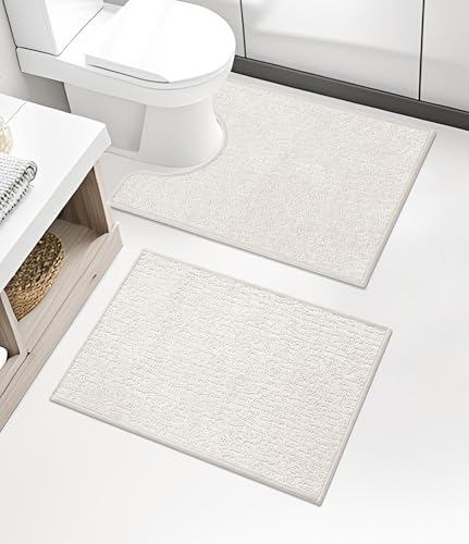 chakme Bathroom Rug Sets 2 Piece, Ultra Thin Quick Dry Bath Mat Set, Absorbent Bath Mat for Bathroom Non Slip Machine Washable, (White, 2 Piece) - color: White, size: 2Piece-Contour Rug