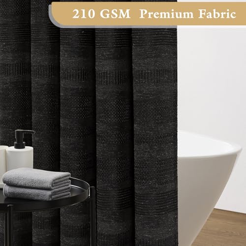 Extra Long Boho Farmhouse Shower Curtain with Tassel, Linen Bohemian French Country Chic Bathroom Shower Curtain Set, Modern Striped Textured Shower Curtain 72x84 - Black - color: Black, size: 72"W x 84"L (Pack of 1)