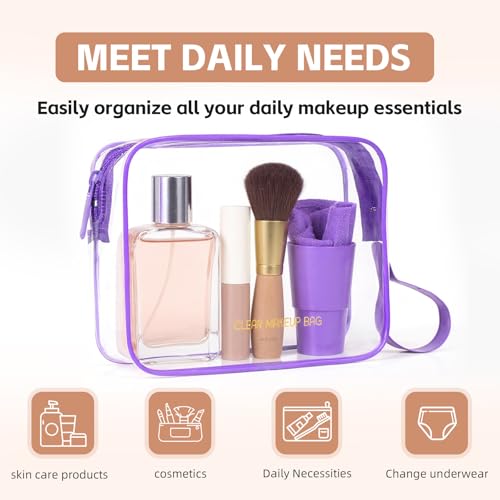 Icramsy Clear Makeup Bag,2 Pack TSA Approved Toiletry Bag Travel Toiletry Bag Hanging Makeup Cosmetic bag for Women Men (Purple) - color: Purple