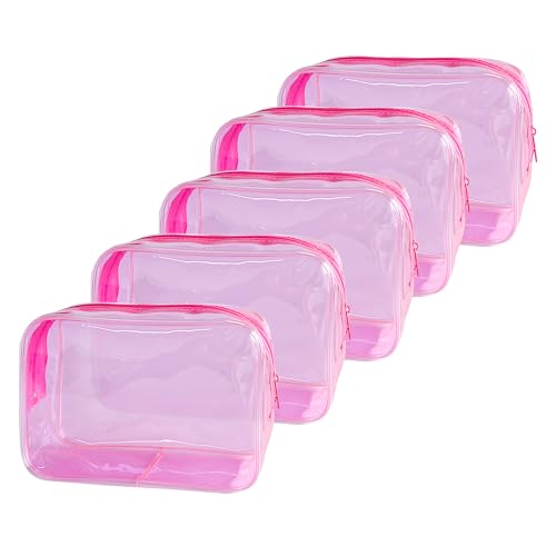 Neon TSA Approved Clear Toiletry Pouch, 7"x2.3"x4.7" Size, PVC Travel Makeup Bags for Toiletries, Transparent Cosmetic Bag for Women and Men Small (Pink 5PCS) - color: Pink 5PCS