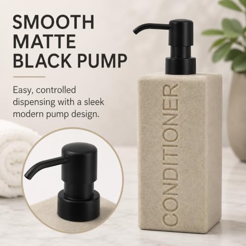 Rectangular Resin Dispenser Premium Bathroom Shampoo Conditioner Body Wash Bottle Modern Refillable Pump Design - color: Tan