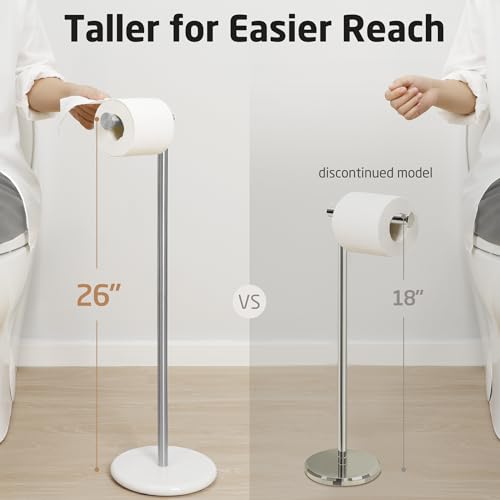 KES Extra High Toilet Paper Holder Free Standing 26", Toilet Paper Holder Stand with Natural Marble Base, Floor Freestanding Toilet Paper Holders 18/8 Stainless Steel Brushed Finished, BPH284S66-2 - color: Brushed Steel, size: 26"H