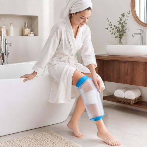 Waterproof Knee Cast Cover for Shower, Watertight Cast Bag, Reusable, Shower Protector for Knee Replacement Surgery, Wound, Burns (L) - size: L