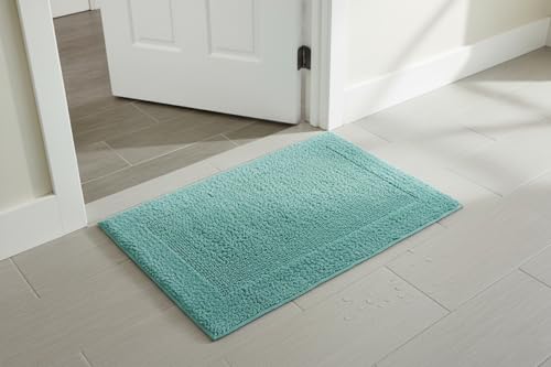 Savi Home 100% Cotton Bath Mat Rug 17x24 – Soft Plush & Highly Absorbent, Reversible Bathroom Step-Out Mat for Shower & Tub, Heavy Weight – Aqua Green - color: Green, size: 1'5" x 2' (Rectangular)