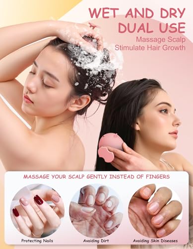 Scalp Massager Hair Growth, Silicone Scalp Scrubber Shower Shampoo Brush | One-Piece Silicone Scalp Exfoliator, Wet & Dry Hair Care, No Seams to Trap Water or Grime, Flakes and Buildup - color: Pink