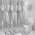 Bow Shower Curtain Sets, Elegant Modern Ribbon Curtain N/a Gray Polyester Waterproof Design Bathroom Shower and Rug Set for Bathtub Toile Guest Room Decor 72x72 Inch - size: 72"W x 72"L (Pack of 4)