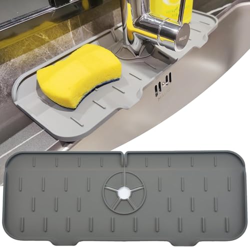 Gosmol Kitchen Sink Splash Guard Silicone Faucet Mat for Kitchen Sink Grey | Sink drain pad behind faucet, Sink rubber mat around faucet guard & draining mat, bathroom sink protector Water Catcher Mat - color: Gray