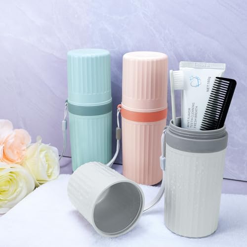 Mulbozy Travel Toothbrush Holder, Large Travel Toothbrush Cup Case, Portable Travel Toothbrush Toothpaste Makeup Storage for Business Trip Camping School - Pink - color: Style C-pink