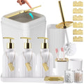 17PCS Bathroom Accessories Set, White Bathroom Set Bathroom Accessories Set with Trash Can, Toilet Brush, Toothbrush Holder, Qtip Holder & 3PCS Soap Dispenser - size: Bath Set with Press-Top Trash Can, style: White