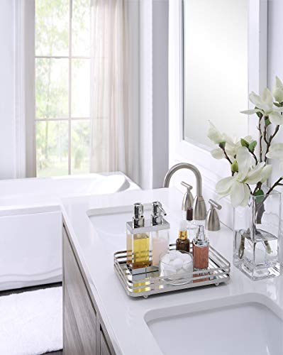 SunnyPoint Classic Decorative Vanity Perfume Dresser Jewelry Organizer Makeup Mirror Tray (Satin Nickel) - color: Satin Nickel, size: 10.4" x 6.7" x 2"